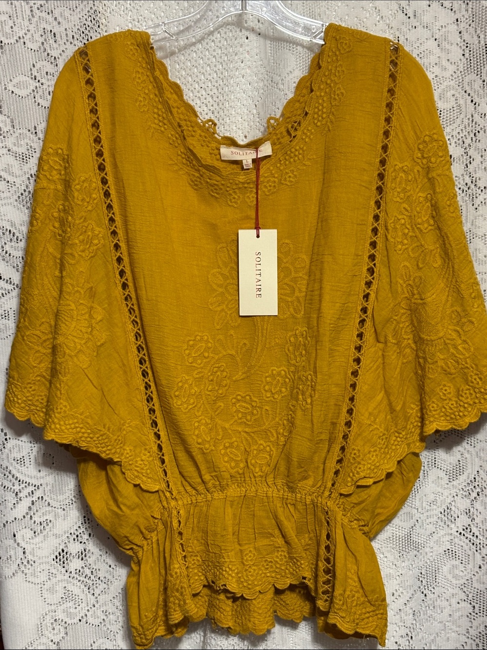 Solitaire Mustard Yellow Embroidered Peplum Tunic size L